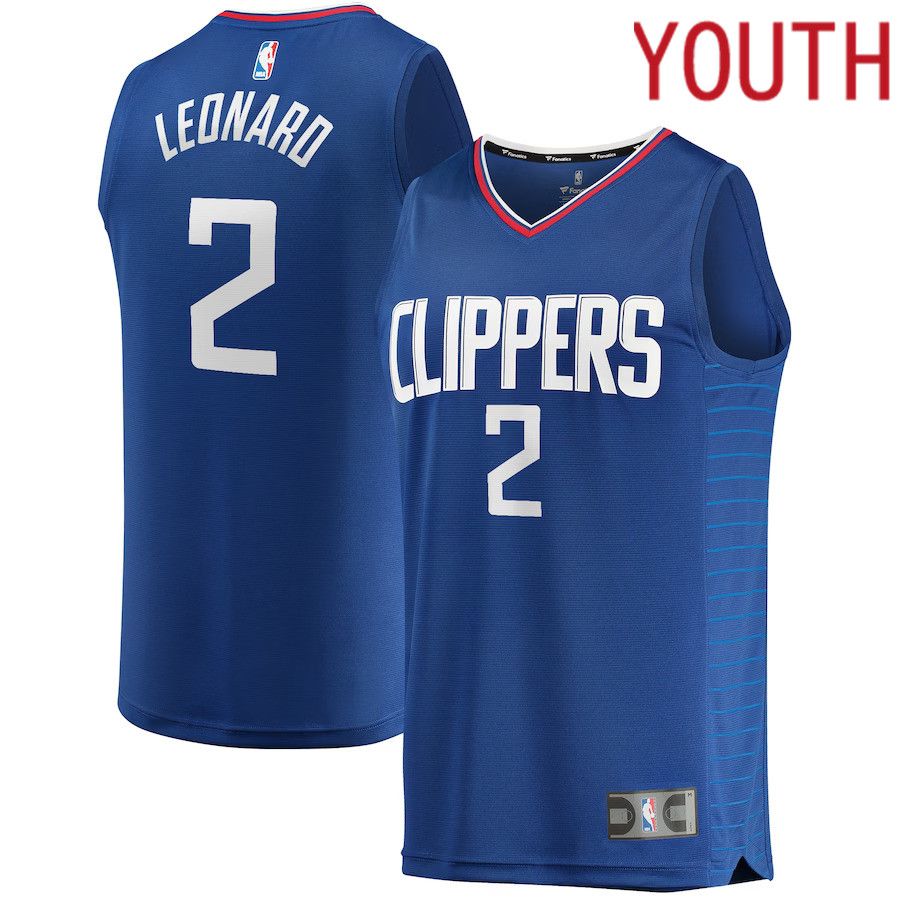 Youth Los Angeles Clippers #2 Kawhi Leonard Fanatics Branded Royal Fast Break Replica NBA Jersey
